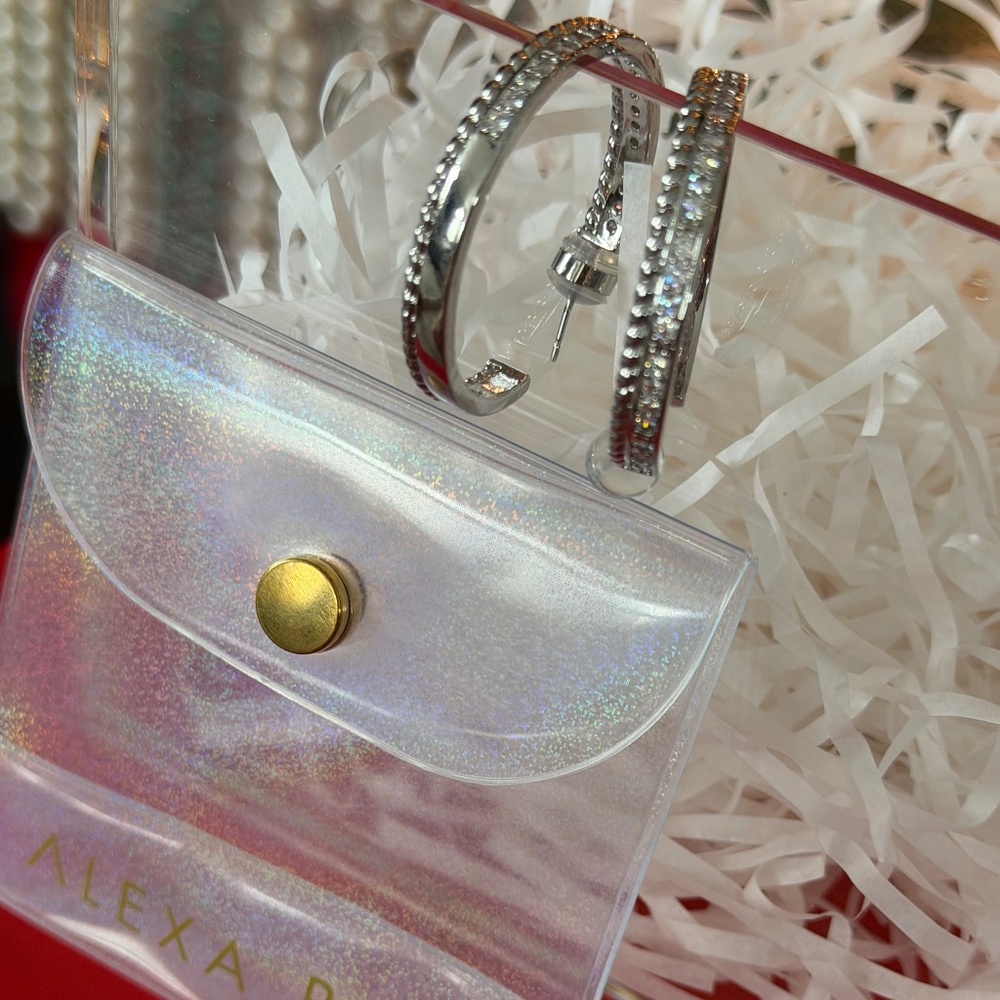 By Alexa Rae December Mystery Box Silver Rhinestone Hoop Earrings NWT